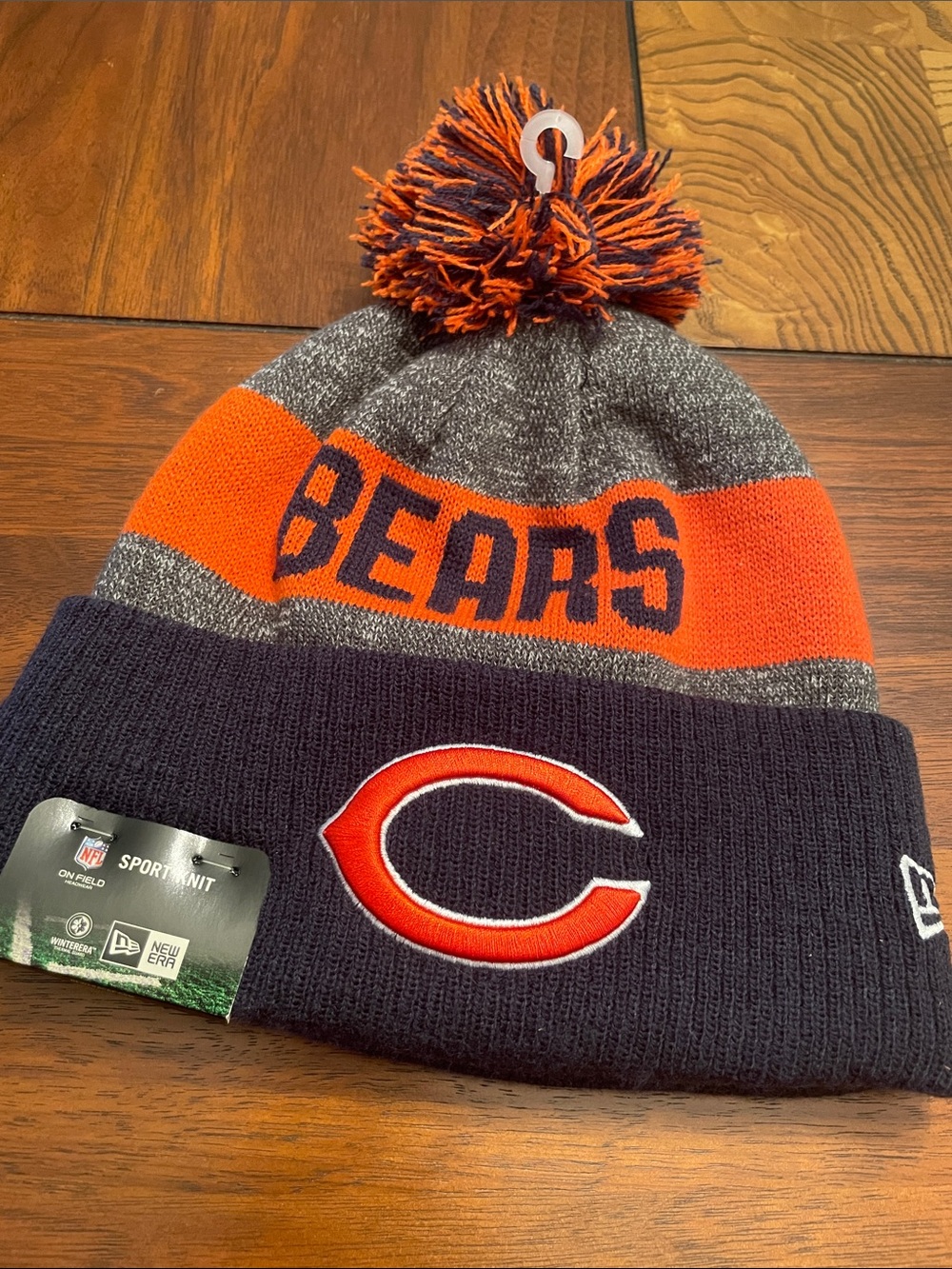New Era Chicago Bears Kids Knit Pom Beanie - Navy, Orange, Gray C20